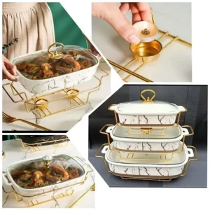 Generic Set Of 3 Ceramic Serving Bowls/Chaffing Dishes White