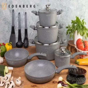EDENBERG 15pcs Cookware Set Premium Best Quality Gray XL