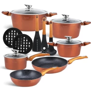 EDENBERG Set Of 15 Marble Pots In Aluminum With Non-Stick Coating CookwareDie-cast cookware set with an elegant design Made from high quality