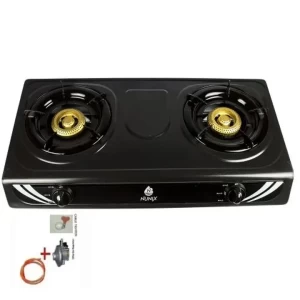 Nunix Table Top Gas Cooker + Free Cable + 6KG Regulator + Tightener SS002 Black