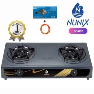Table Top Double Burner Gas Stove Cooker + Pipe & Regulator Black